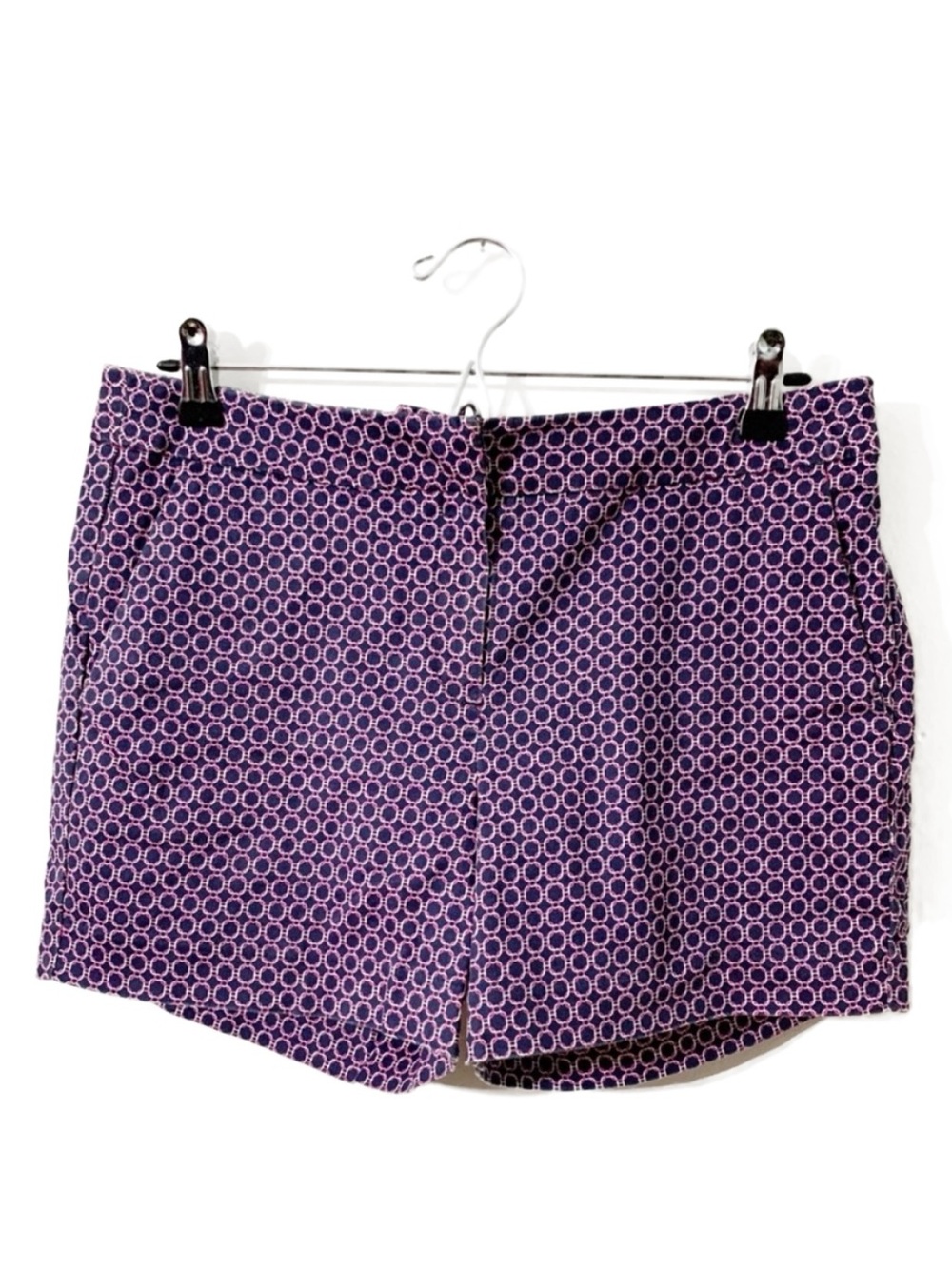 Willi Smith Mid Rise 4” Inseam Linking Squares Design Cotton Shorts Size 8 🩷💙🤍